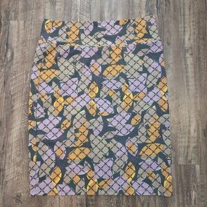 LuLaRoe Cassie Pencil Skirt 2XL Geometric Circle Print Green Gold Purple